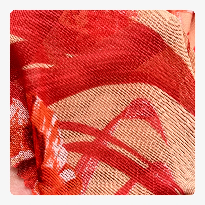 Fabric Factory Custom Pink Floral Digital Printed Polyester Spandex Elastic Organza Mesh Breathable Fabric