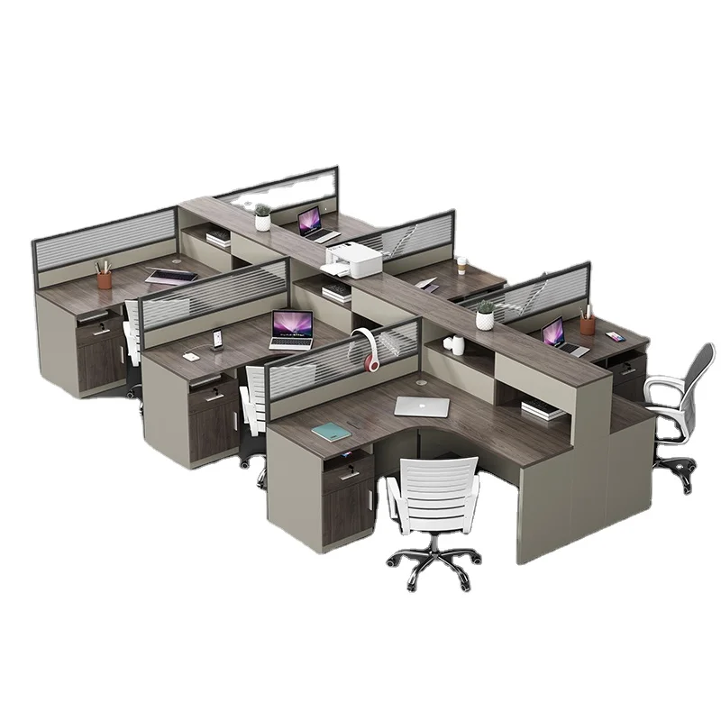Modern Popular L shaped office desk modular partition multi seats staff workstation commercial office furniture storage cabinet