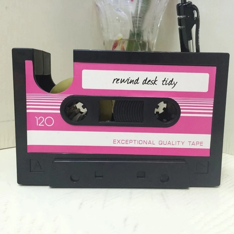 Audio Tape Shape Pen Holder Cassette Tape Dispenser Home Pencil Pot Stationery Storage Container