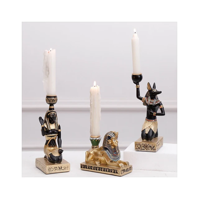 Custom Egypt Candle Holders Resin Candlestick Figurines Anubis Sphinx cat Home Decoration Candlestick