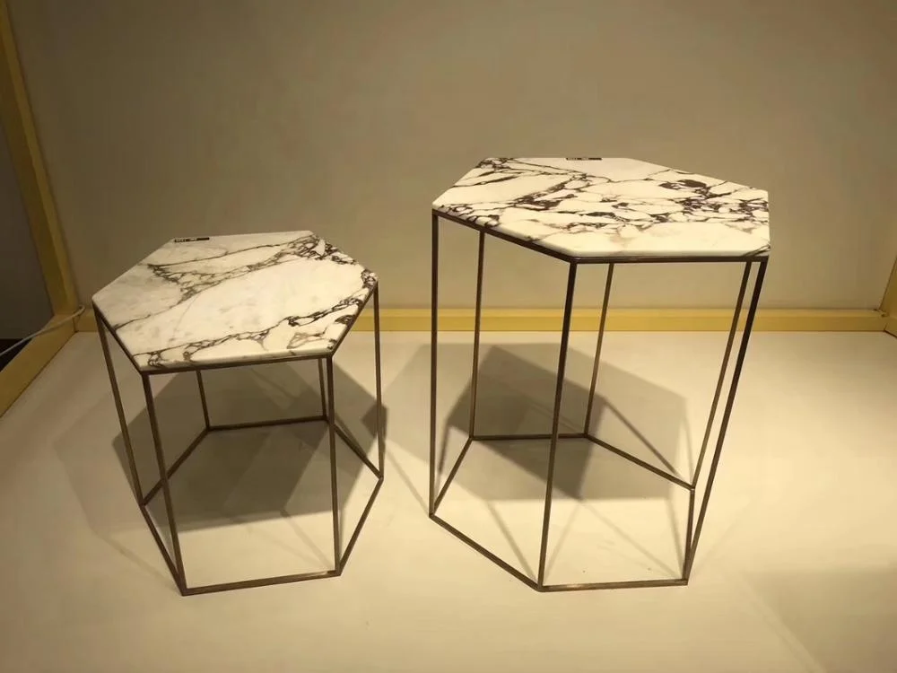 Modern Metal Base Round Nesting Coffee White Marble Table