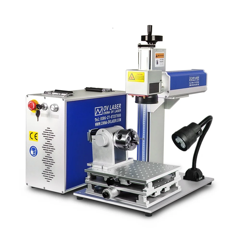 OV laser marking fiber 30W 50W Raycus jpt 60w fiber laser with xy table rotary tumbler water bottle engraving machine