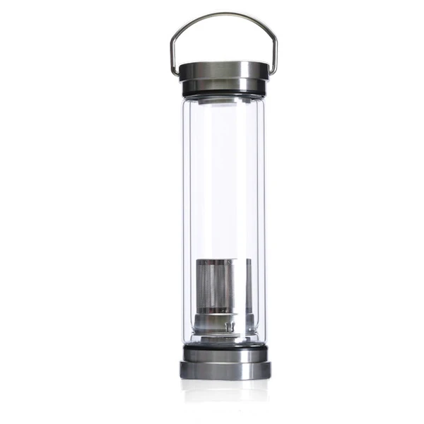High quality double wall glass tumbler tea infuser water bottle with lid and filter