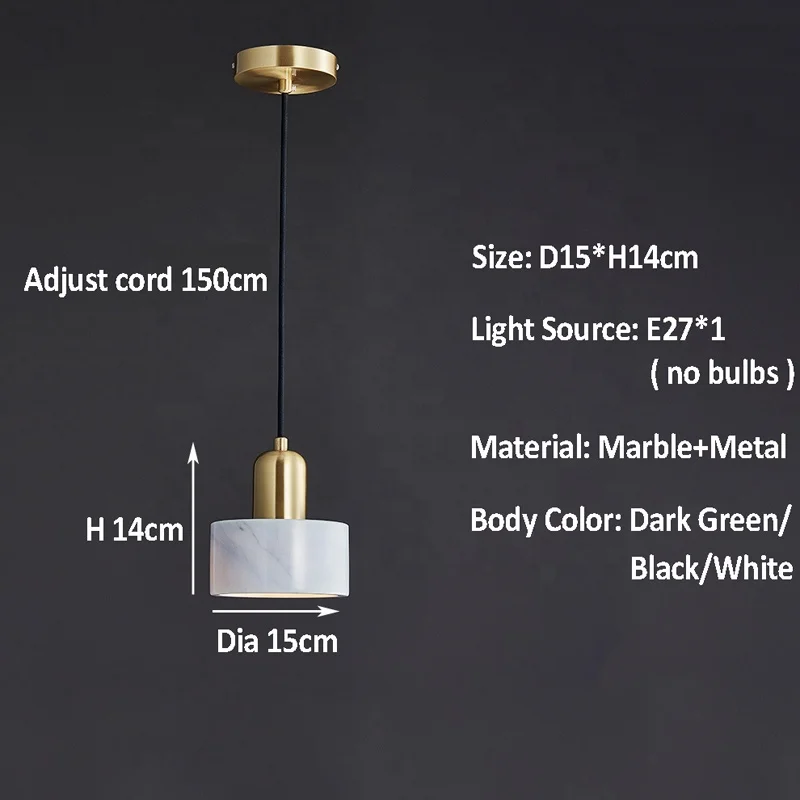 E27 Marble Single Head Pendant Light Nordic Minimalist Metal Light Luxury Hanging Light Bedroom Bedside Store Hotel Bar Lamps