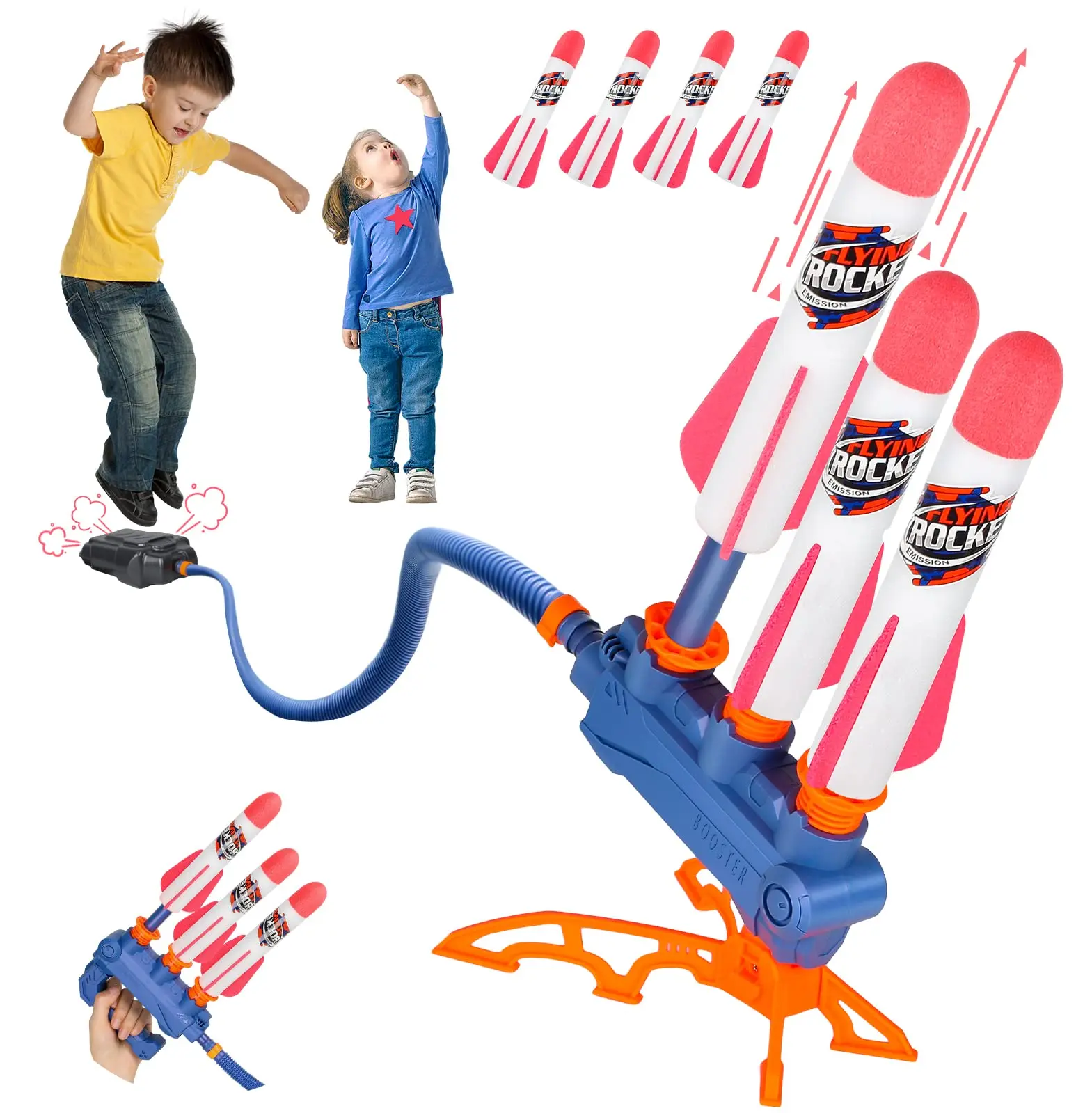 Tommabo Rocket Launcher - 2-in-1 Jump Rocket and Triple Shot Multi-Launcher Set for Outdoor Summer Fun with Kids Ages 6-12