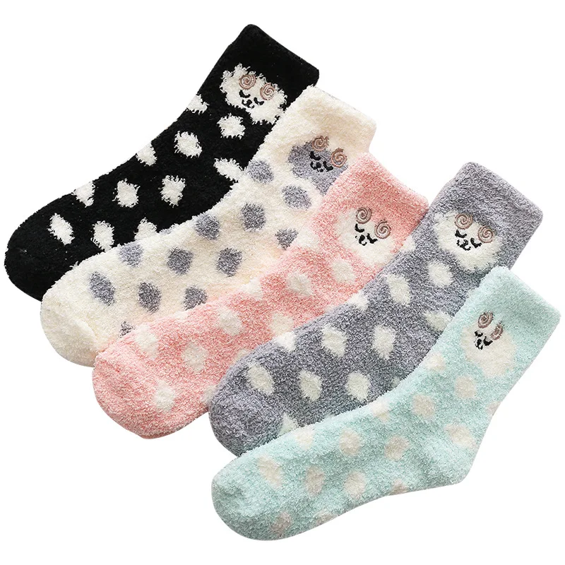Fashion Winter Heated Socks Embroidery Animal Dots Women Cozy Fuzzy Cute Socks Adult