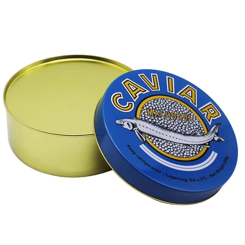 Custom Logo Recyclable Embossed Metal Tinplate Box Caviar Food Container