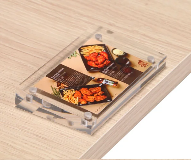 Acrylic magnetic price tag label holder stand declining desk sign Info card display picture photo frame name table top