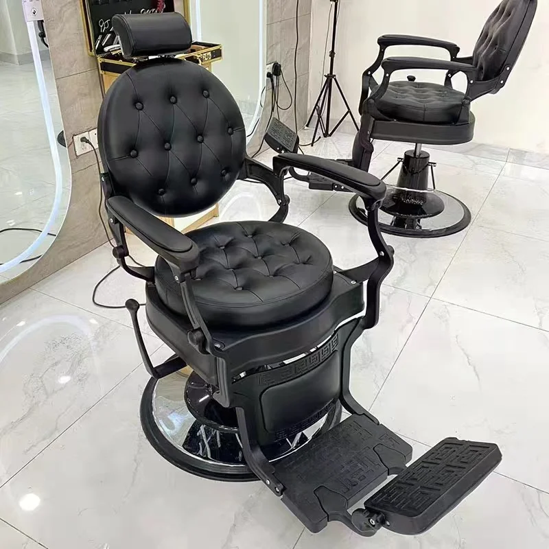 Hair salon vintage barber chair brown leather with black frame hair cutting salon styling chair for men