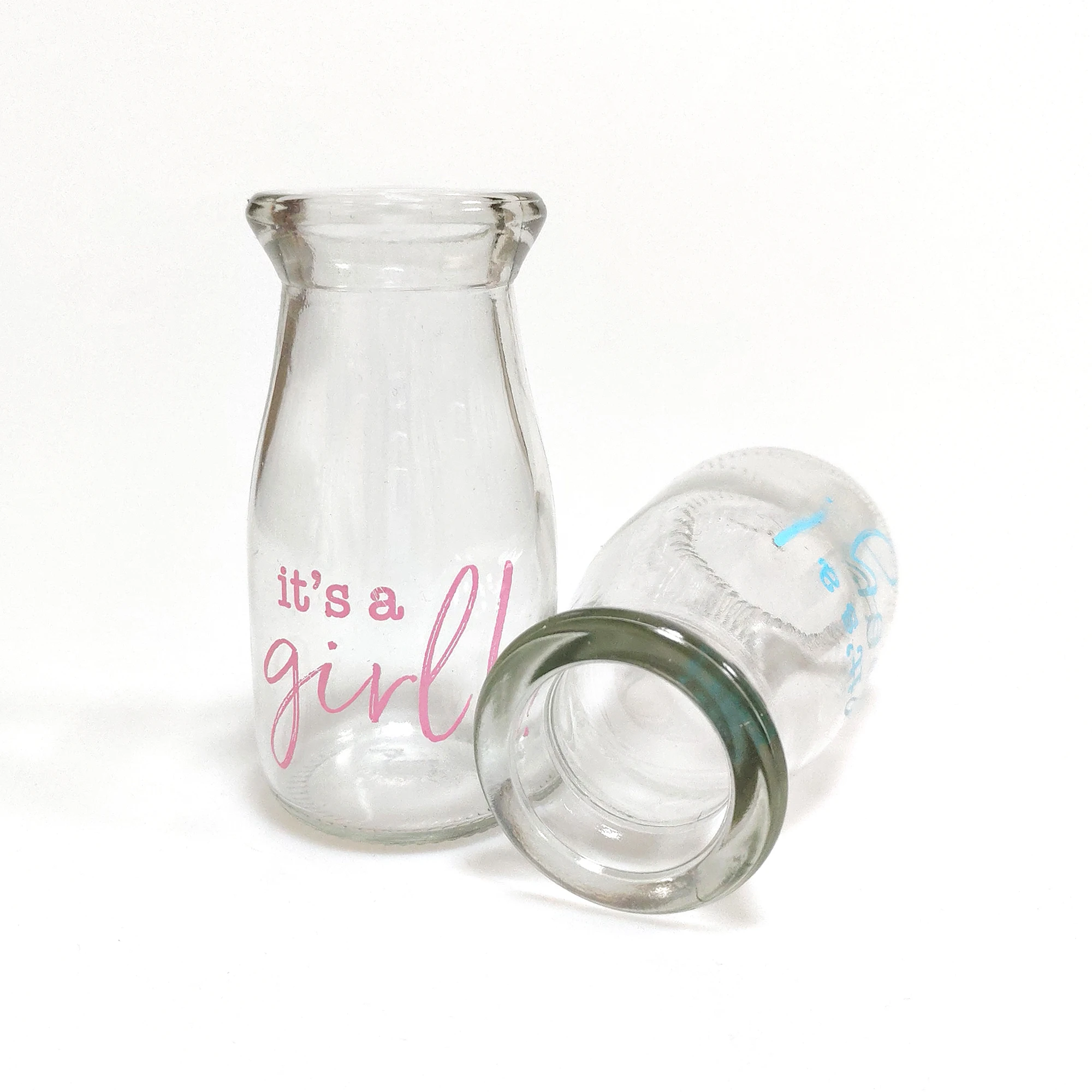 Wholesale 150ml 250ml customized logo glass fresh milk milk yogurt bottle with lid