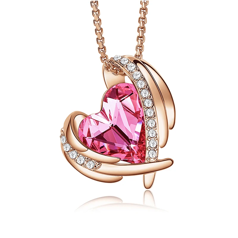 CDE Highend Customize Crystal Stone Pink Heart Ladies Necklace Pendant Girls Womens Fashion Jewelry OEM