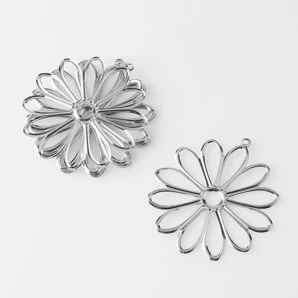 Zhubi 45MM Daisy Flower Metal Patches Headwear Connectors for Garment Decoration Sun Catcher DIY Jewelry Accessories