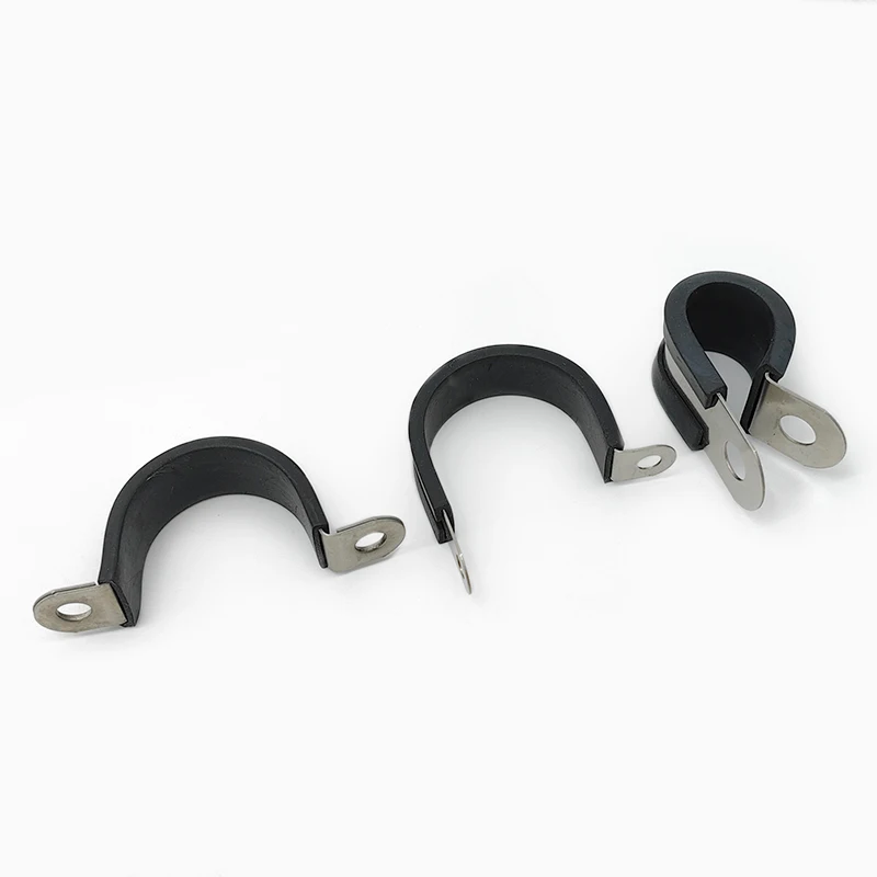 1/2 Inch 5/8 Inch Black Stainless Steel And Rubber Cushioned Insulated Wide Range P-style Cable Pipe Hanger Clamps