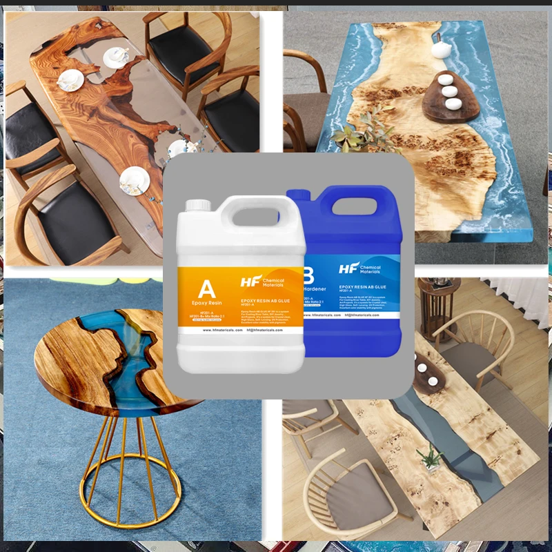 HF201-B Transparent Resin Coating 100%  Solid Two Component Top Clear Epoxy Resin Table For Wood