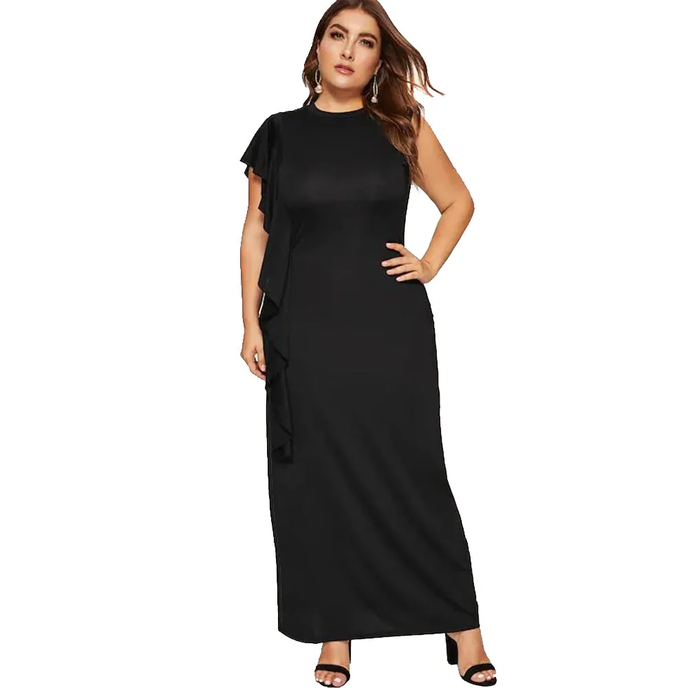 plus size 5XL dresses New arrival Leaf edge sleeve ruffles trim dress evening dress FM-6801