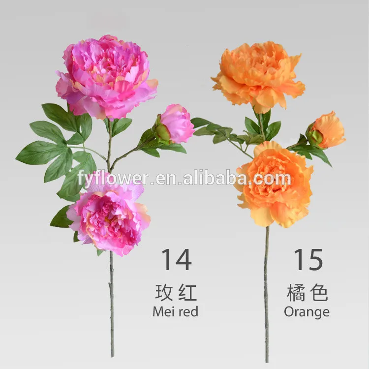 Fuyuan 3heads Peony silk flowers Artificial golden peony Bouquet For Wedding Room Decoration