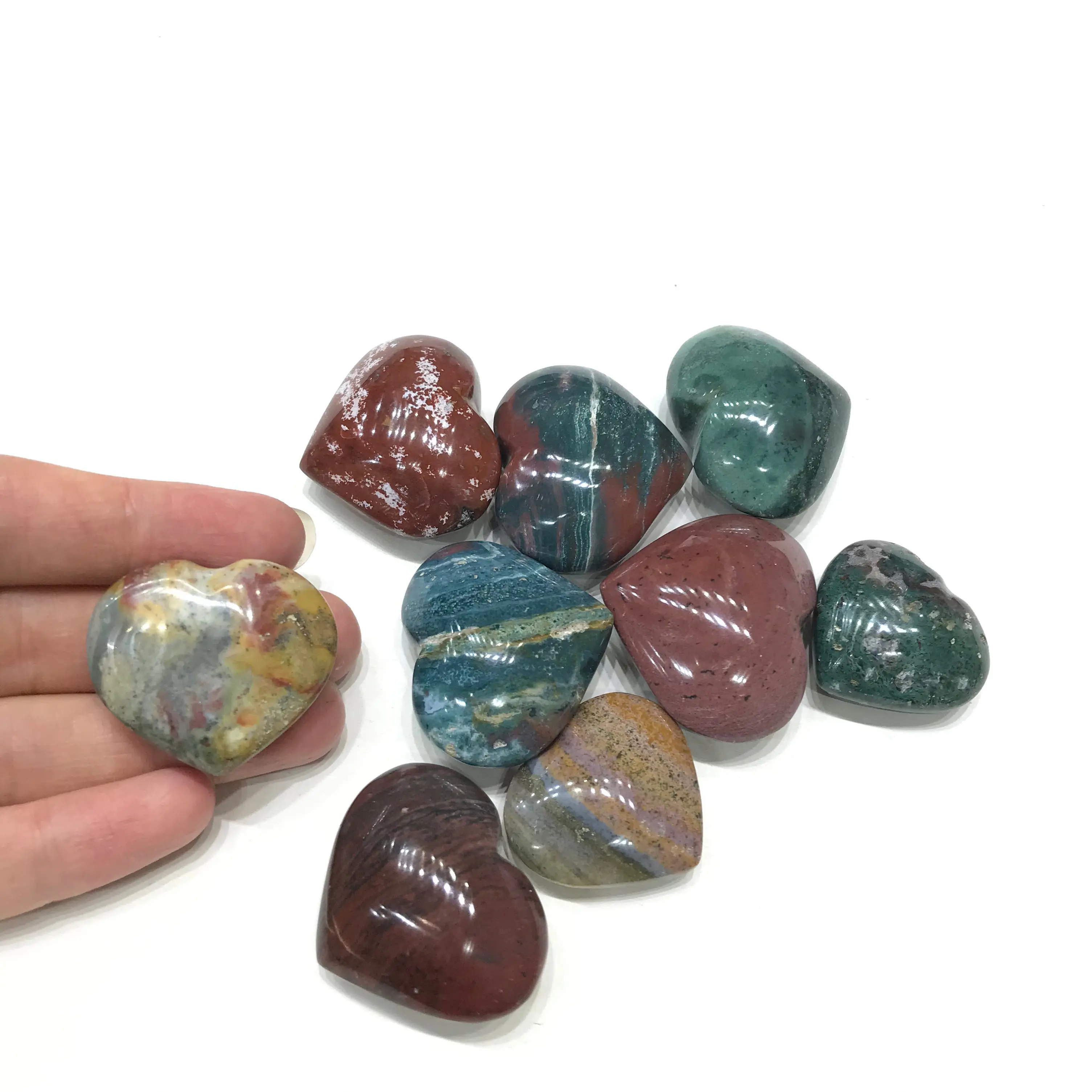 Natural Small Blue Green Red Ocean Jasper Crystal Heart For Pendant Decoration Gifts
