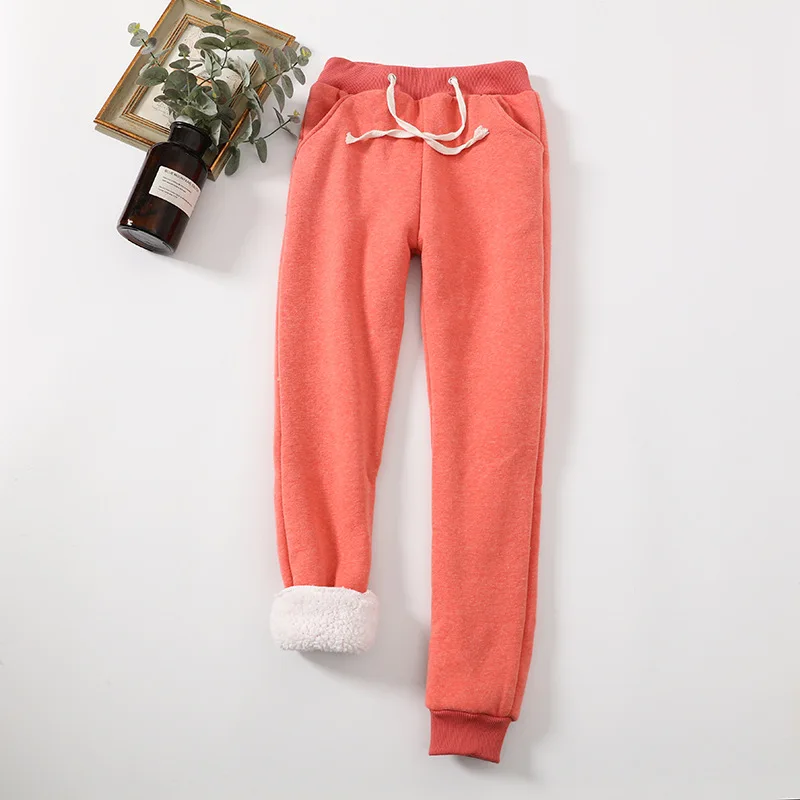 New Korean version lamb velvet solid color warm casual pants ladies plus velvet thickened women winter pants