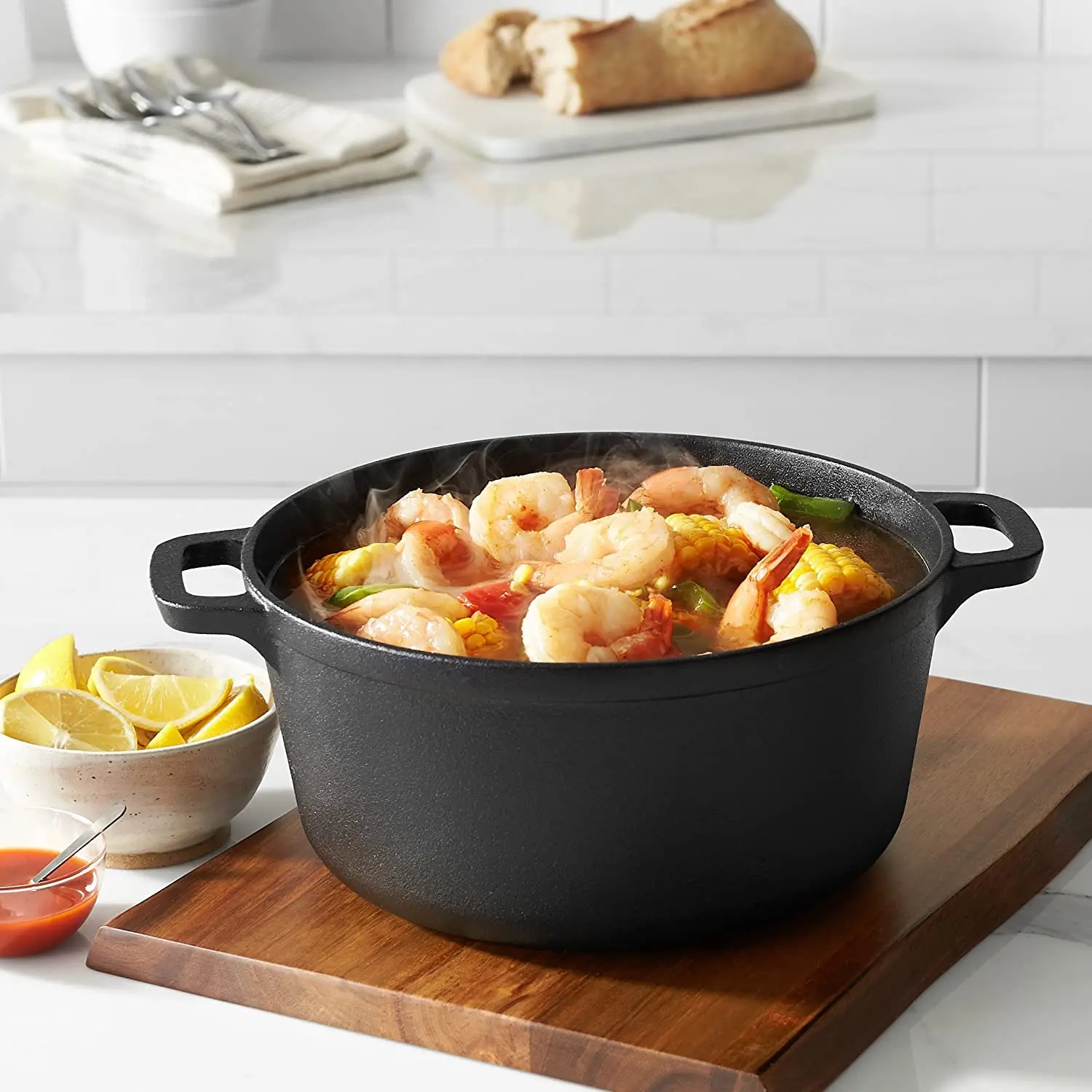 Pre-Seasoned Cast Iron Dutch Oven Pot with Lid and Dual Handles