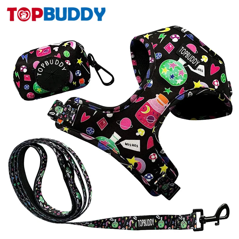Soft Breathable Harness Set Adjustable Harness Dog Lead and Poo Bag Holder Durable Dog Harness with soft Padded