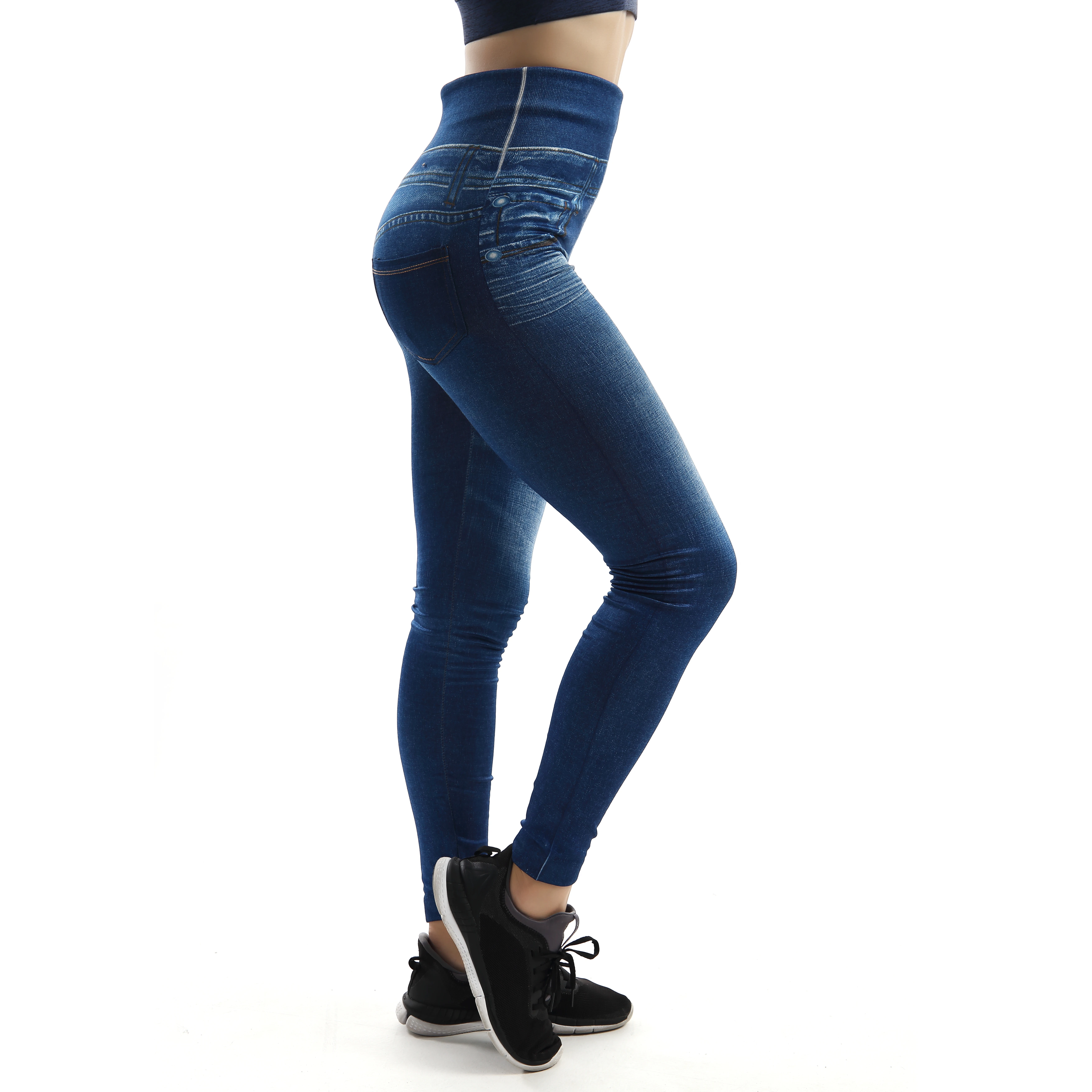Women High Waist Seamless Leggings Cutout Ripped Denim Jeans Plus Size Ankle Yoga Pants