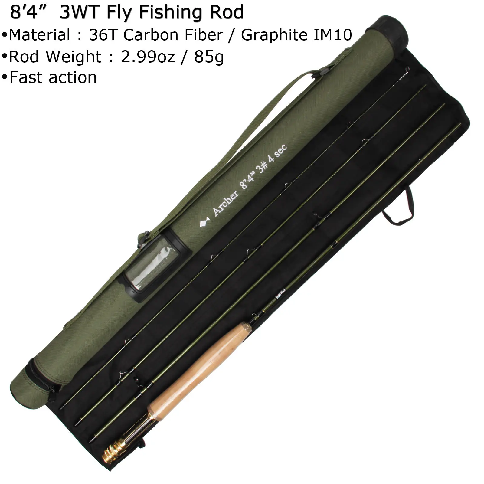 4 Section 3/4/5/8 WT Lightweight Fast Action Carbon Fiber Fly Fishing Rod Dark Green Fly Rod