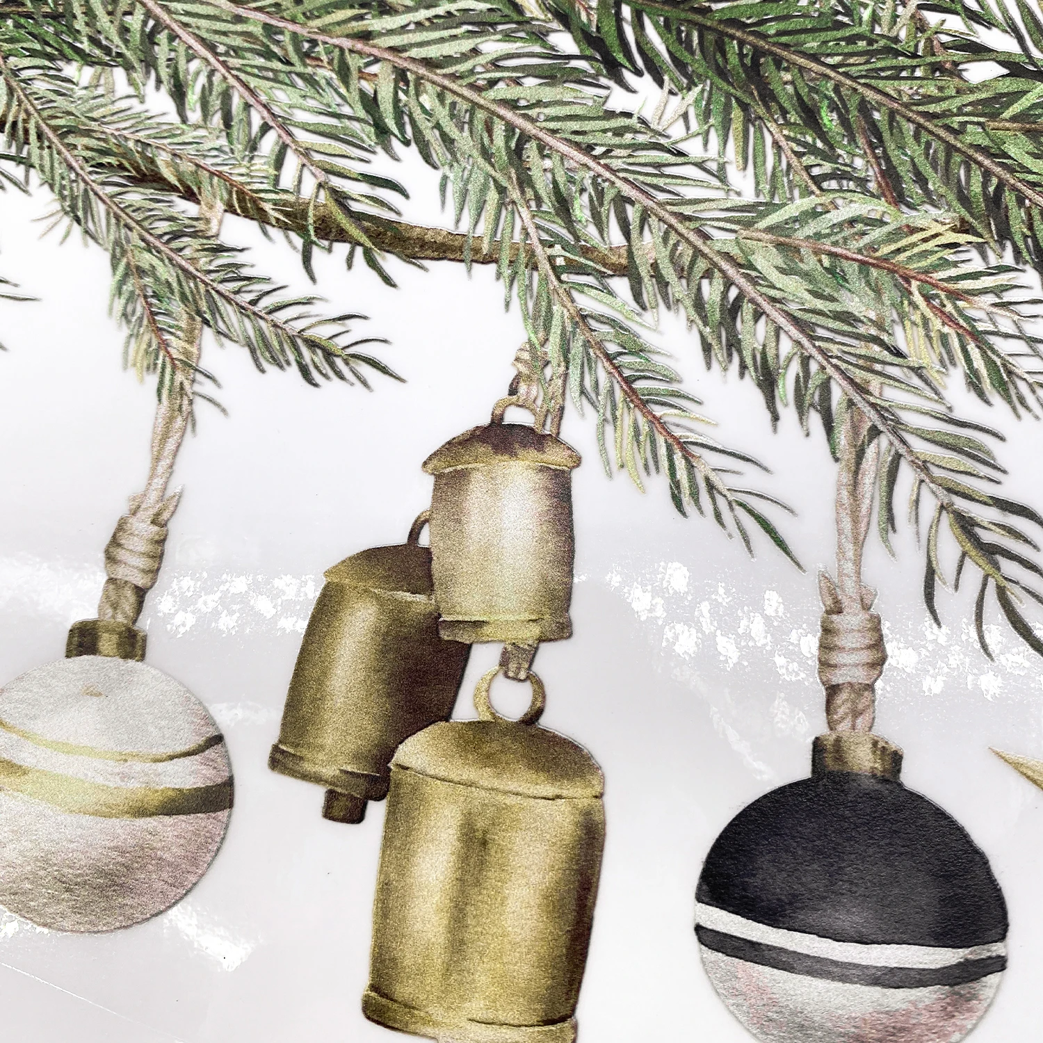 Funlife winter Christmas boho christmas bauble pine leaves pattern decorative double-sided UV window film FSWS105