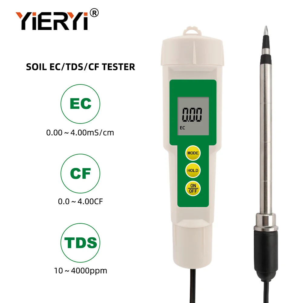 EC-3185 3 in 1 Waterproof Soil EC Tester with Cable Digital LCD Display