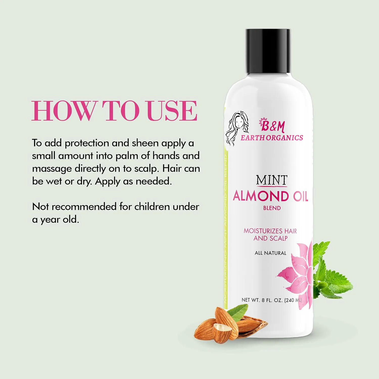Hair Oil Organics Mint Almond Oil for Healthy Hair and Scalp