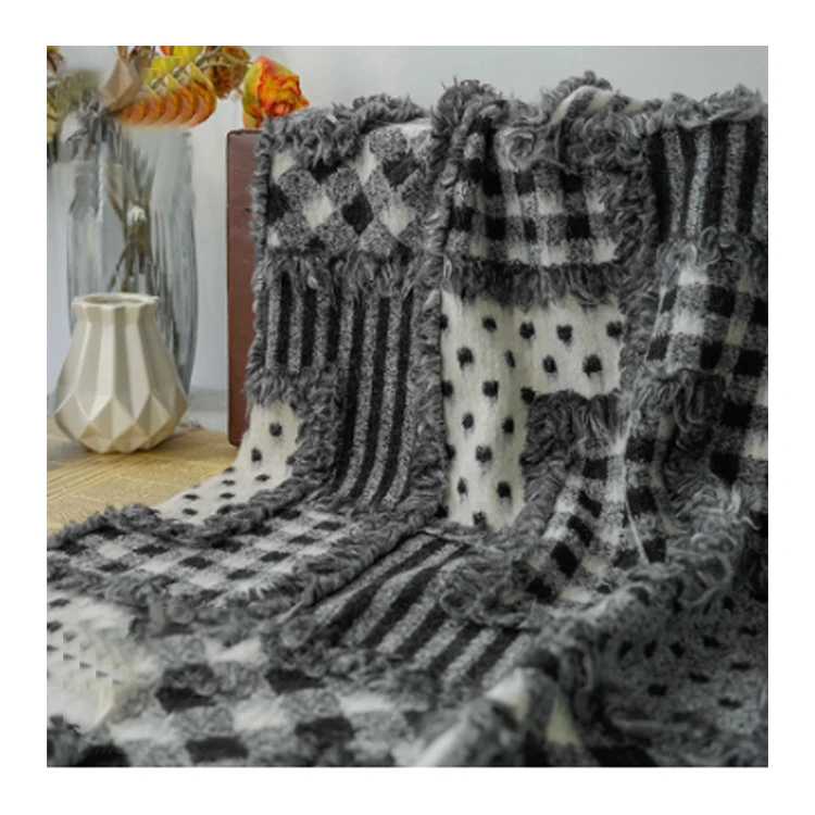 High quality Wool&Polyester yarn dyed plaid jacquard fabric for dress Brocade fabric for clothing