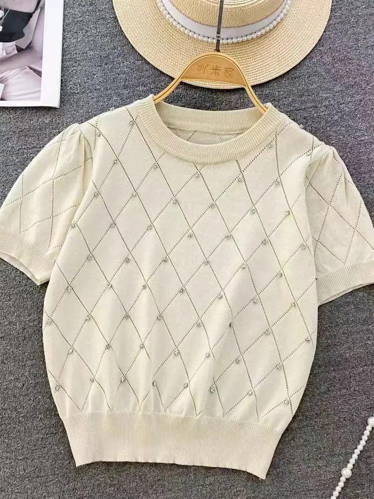 Women rhinestones tops diamonds tshirts Knitted tops