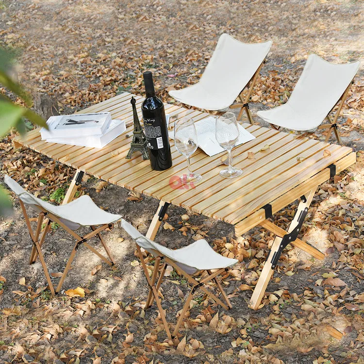 Outdoor Furniture Portable Beech Dining Laptop Solid Wood Folding Camping Table