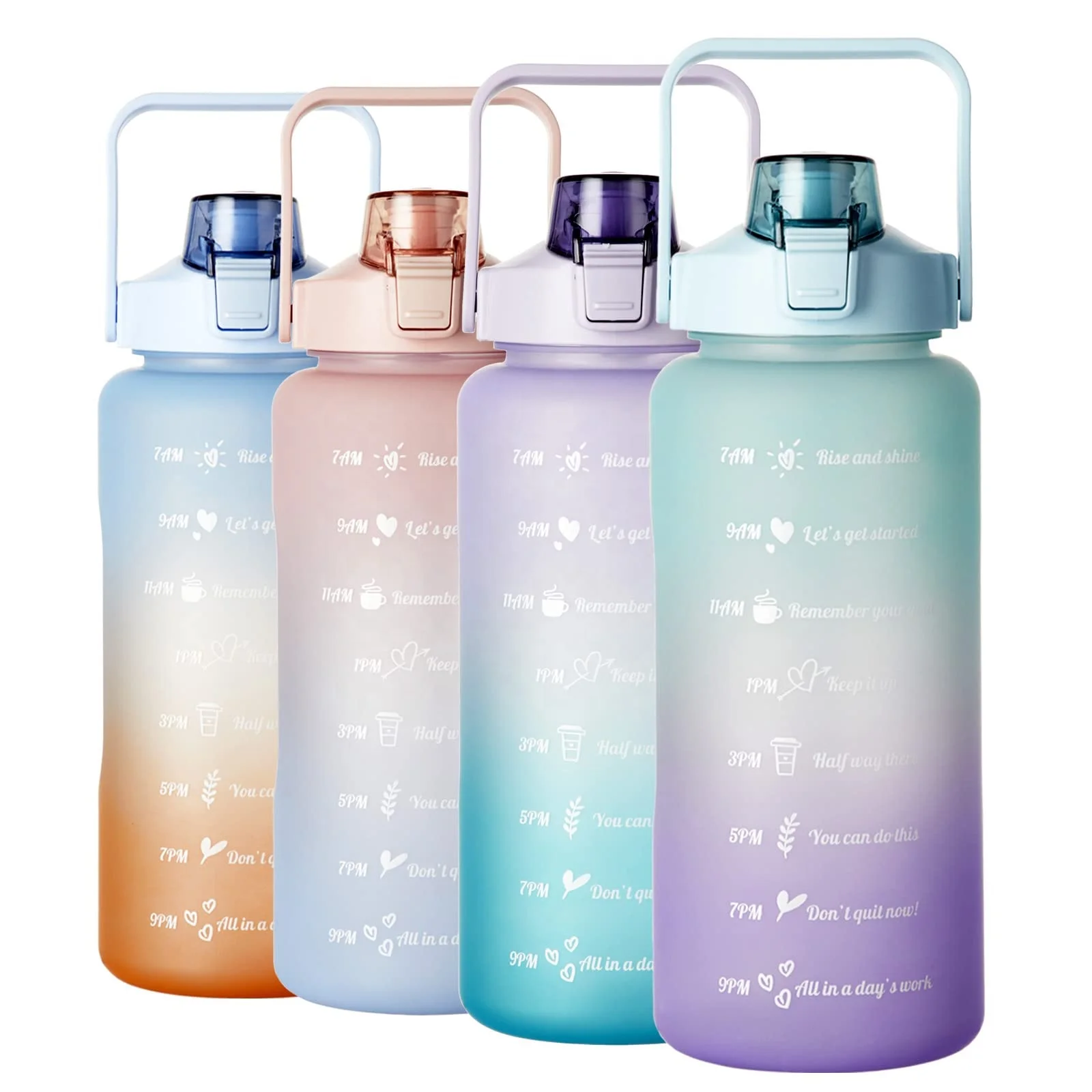 Half Gallon large capacity drinking portable durable plastic gym sports time marker fitness water bottle for outdoor lovers