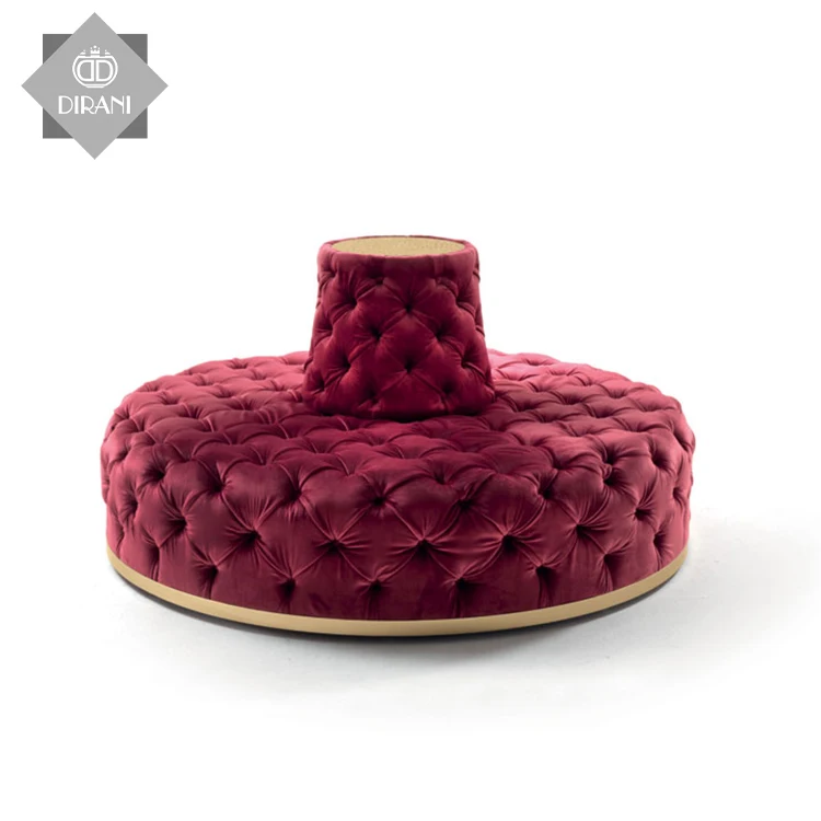 Italian big red button tufted outdoor fabric sofa round custom circle pure red velvet modern round sofa