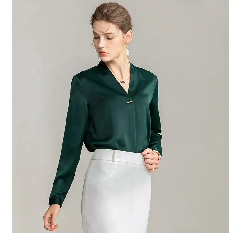 Korea Style Silk Satin Fabric Ready made in-stock chiffon Colors Blouse women Factory Direct Supplying Blouse for Ladies