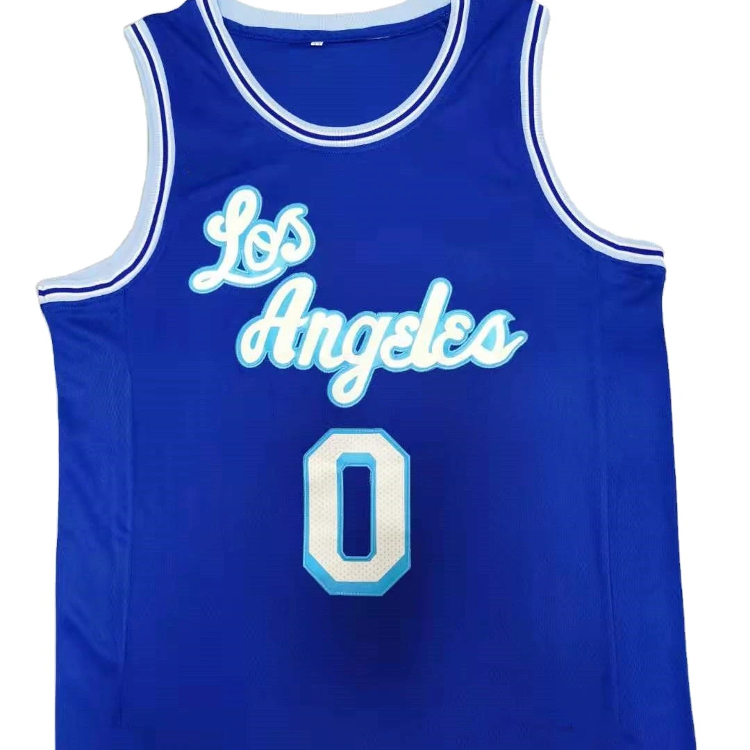 Мужские спортивные Джерси, лакер s № 0 Уэстбрук синего цвета с круглым вырезом баскетбольная майка Джерси Высокое качество вышитые кружева ткань Джерси