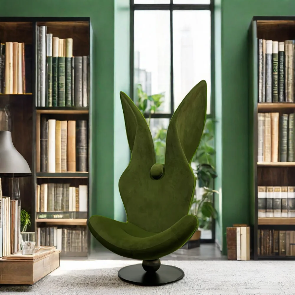 Modernist Green Rabbit Lounge Chair Customizable Leather Fabric Armchair for Home Glass Material for Living Room Furniture