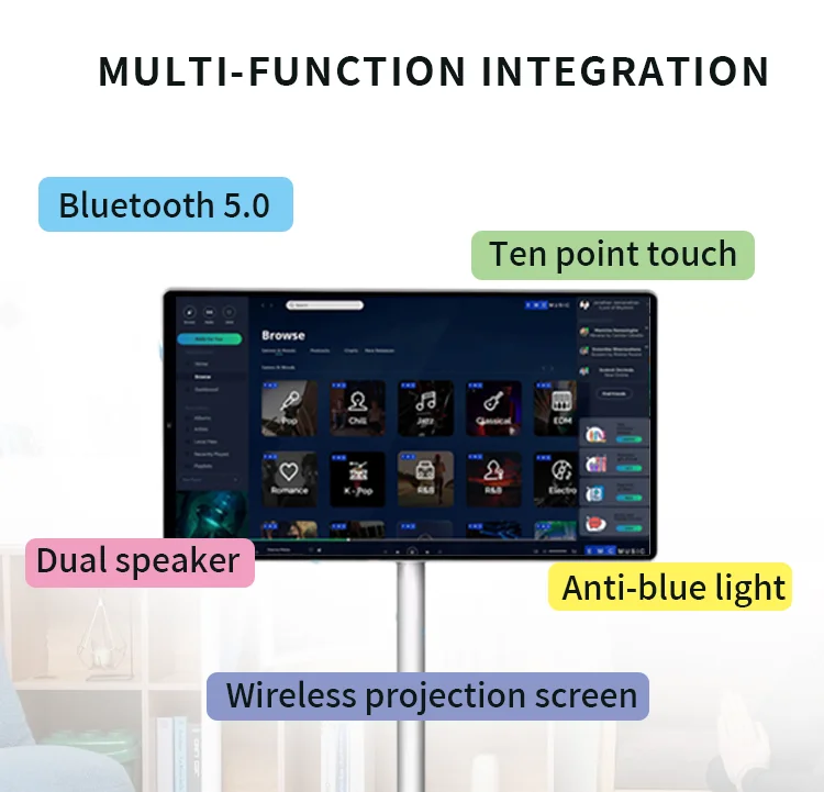 21.5 Inch Smart TV Touch Monitor LCD Screen mobile portable tablet tv Floor Standing with Android 12 WiFi USB Interface