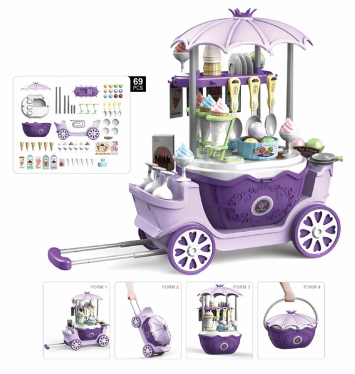 newest basket suitcase 4 in 1 pretend play kids cart trolley table kitchen cook toy for children