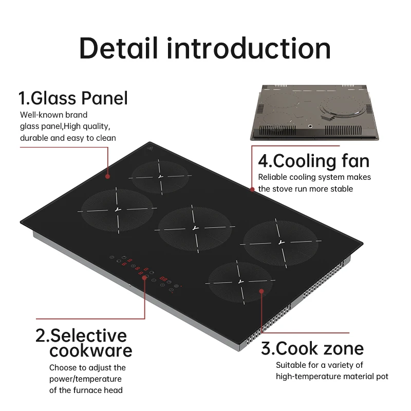 8000w 220v  energy saving induction cooker parts cooktop ceramic glass 5 burners ceramic cooktop