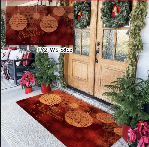 Modern PVC Coir Door Mat  Non Slip Durable Welcome Mats Christmas mat OutDoor For Front Door