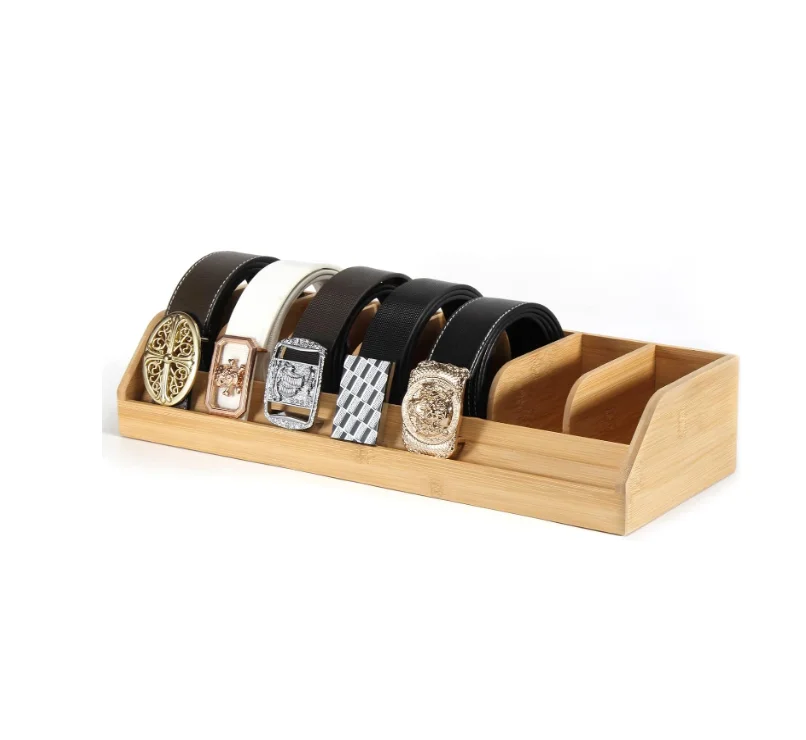7 Compartments Wooden Belt Display Case Belt Storage Organizer for Wall Belt Hangers