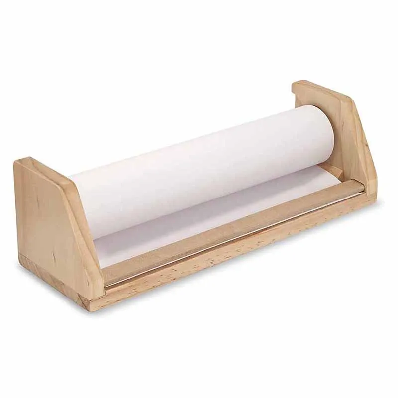 Wooden Tabletop Paper Roll Dispenser With White Bond Paper
