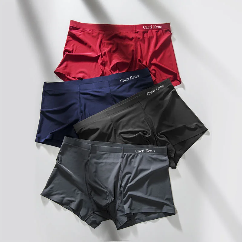 Factory direct selling ice silk seamless boxers breathable solid color large size men underwear boxer brief