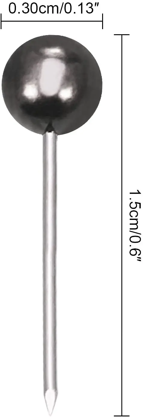 Retro Metallic Black Plastic 1/8 Inch Round Ball Head Map Push Pin Thumb Tacks Push Pins