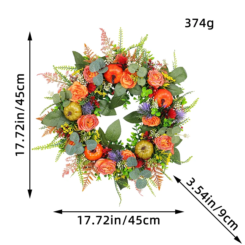 2024 Thanksgiving Wreath Harvestes Festival Vine Wreath Autumn Pumpkin Door Hanging Garden Decoration Winter Wreath Outdoor