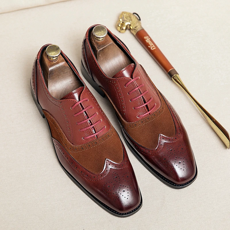 High Quality Pointed Pure Color Genuine Leather Shoes for Men Derby Autumn Slip-on Dress Shoes