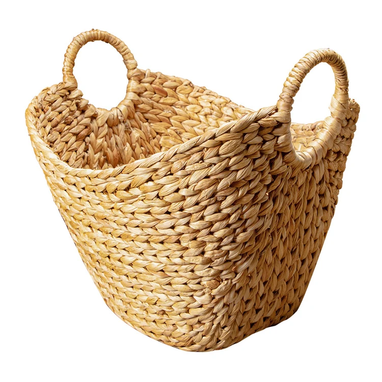 Kingwillow Round Antique Cheap Woven Shallow Water Hyacinth Straw Weaving Storage Baskets and Trays