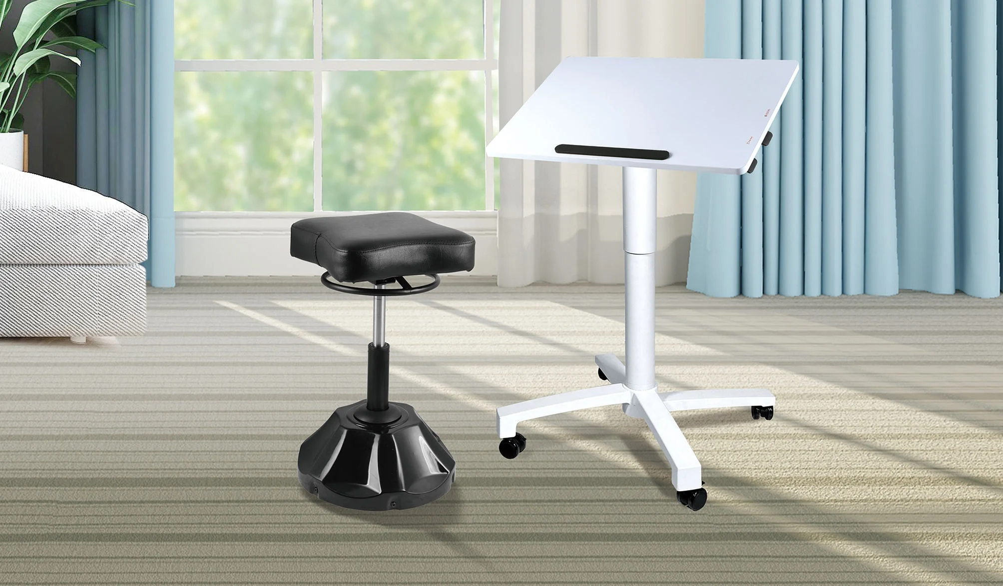 Easy Assemble Single leg pneumatic lifting system  Pneumatic Height Adjustable Sit to Stand Computer Office Desk Adjustable