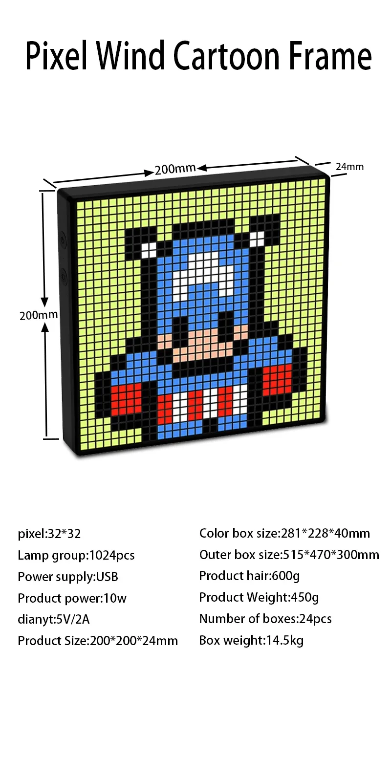 LED Matrix Pixel Display Smart App Control DIY Digital Photo Frame Pixel Programmable Screen Game Room Desktop Decor Night Light
